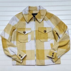 7 For All Mankind Women's Yellow White Plaid Check Full Zip Shirt Jacket Size S